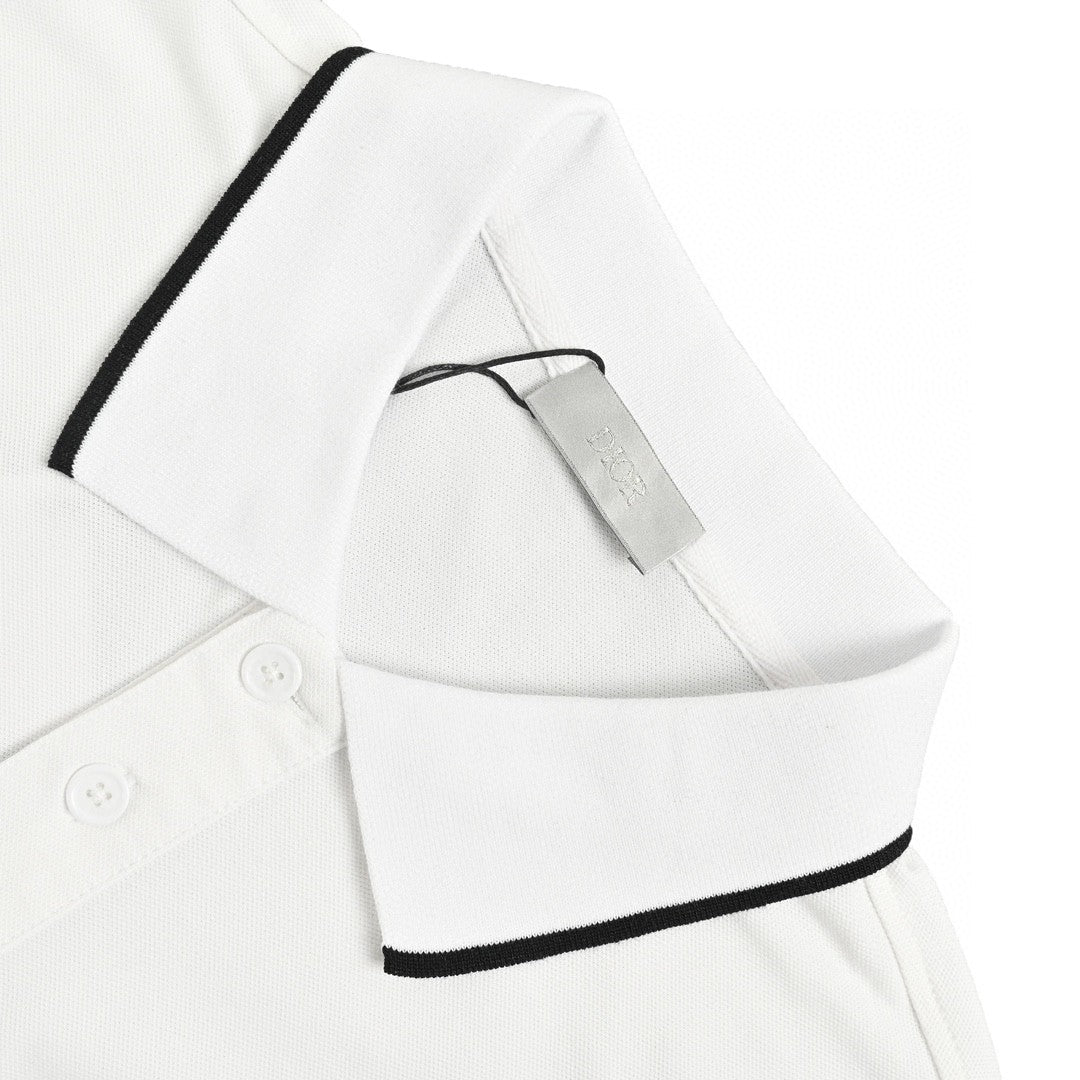 Dior Polo Shirt - White Unisex Streetwear Limited Edition - This Dior polo shirt features a classic design with a white color and black trim