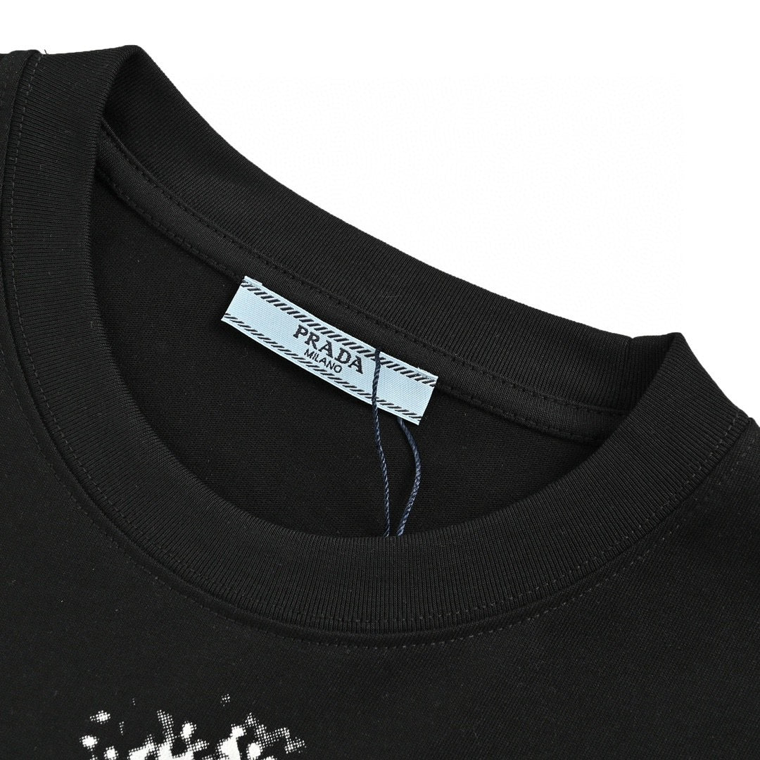 Prada Triangle Spray Paint Logo T-shirt (black) Unisex Streetwear Limited Edition - The Prada Triangle Spray Paint Logo T-Shirt in black is a striking piece that combines