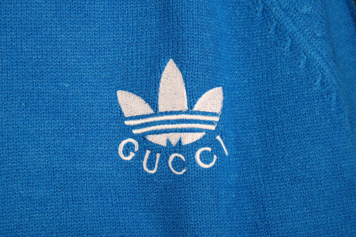 Gucci - Adidas Track Jacket - Blue Unisex Streetwear Limited Edition - This Gucci x Adidas track jacket comes in a vibrant blue color. It features a