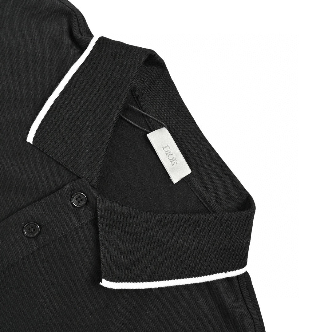 Dior Polo Shirt - Black Unisex Streetwear Limited Edition - This Dior polo shirt features a classic design with a black color and white trim