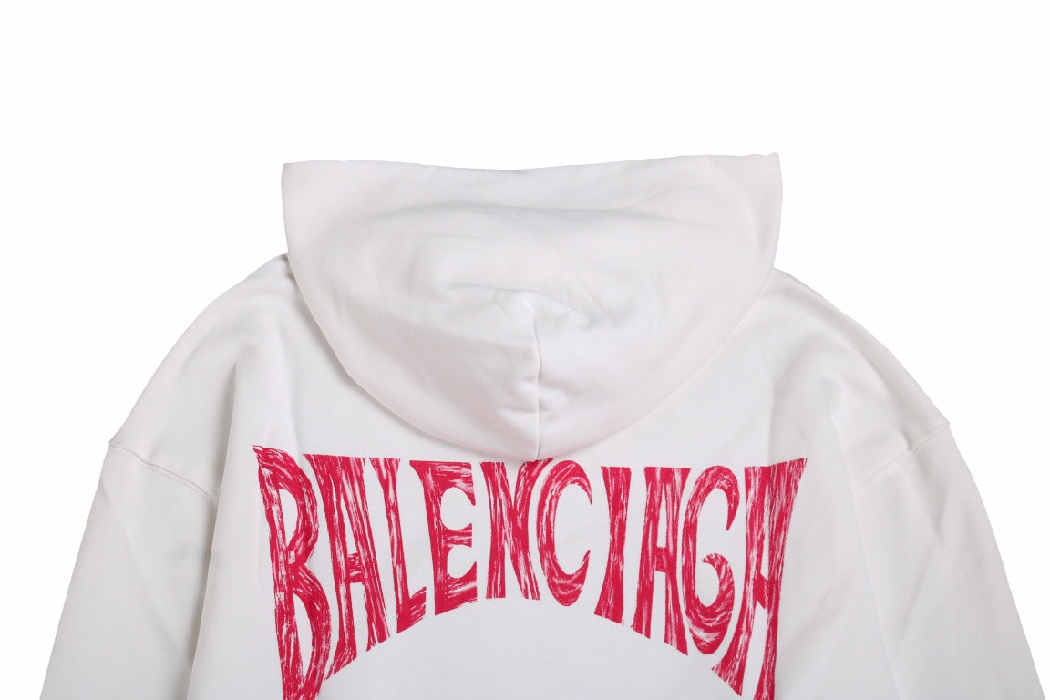 Balenciaga Hoodie - White Unisex Streetwear Limited Edition - This Balenciaga hoodie features a clean, minimalist white design. It includes a drawstring hood and