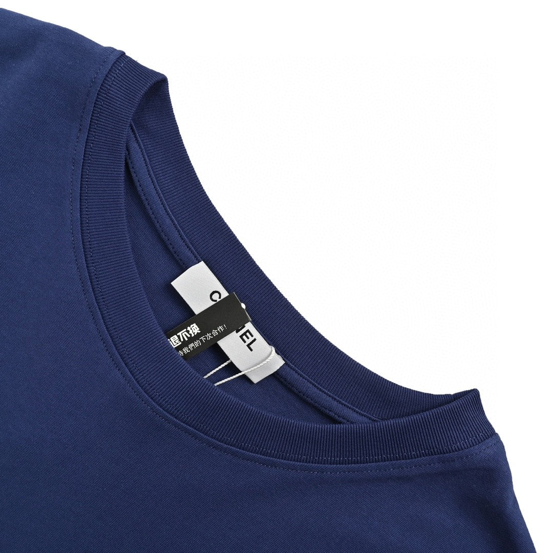 Chanel Logo T-shirt (navy Blue) Unisex Streetwear Limited Edition - This Chanel T-shirt in navy blue features a bold, white Chanel logo across the chest,