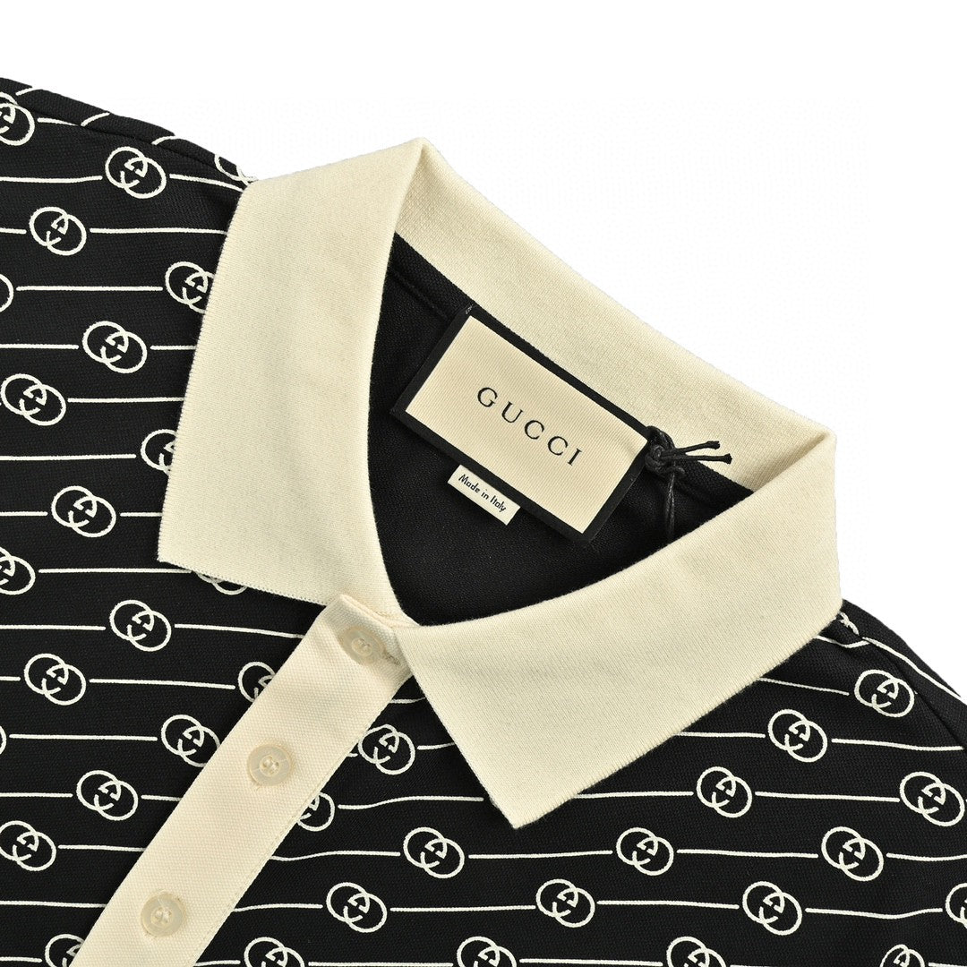 GUCCI Gg Pattern Polo Shirt - Black Unisex Streetwear Limited Edition - The GUCCI GG PATTERN POLO SHIRT BLACK - REPLICA combines classic sophistication with contemporary street-luxury