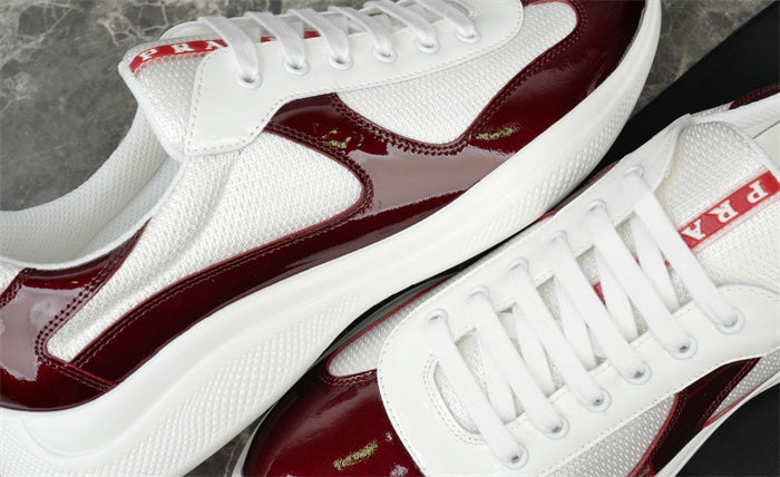 PRADA America's Cup Burgundy Sneakers - White Unisex Streetwear Limited Edition