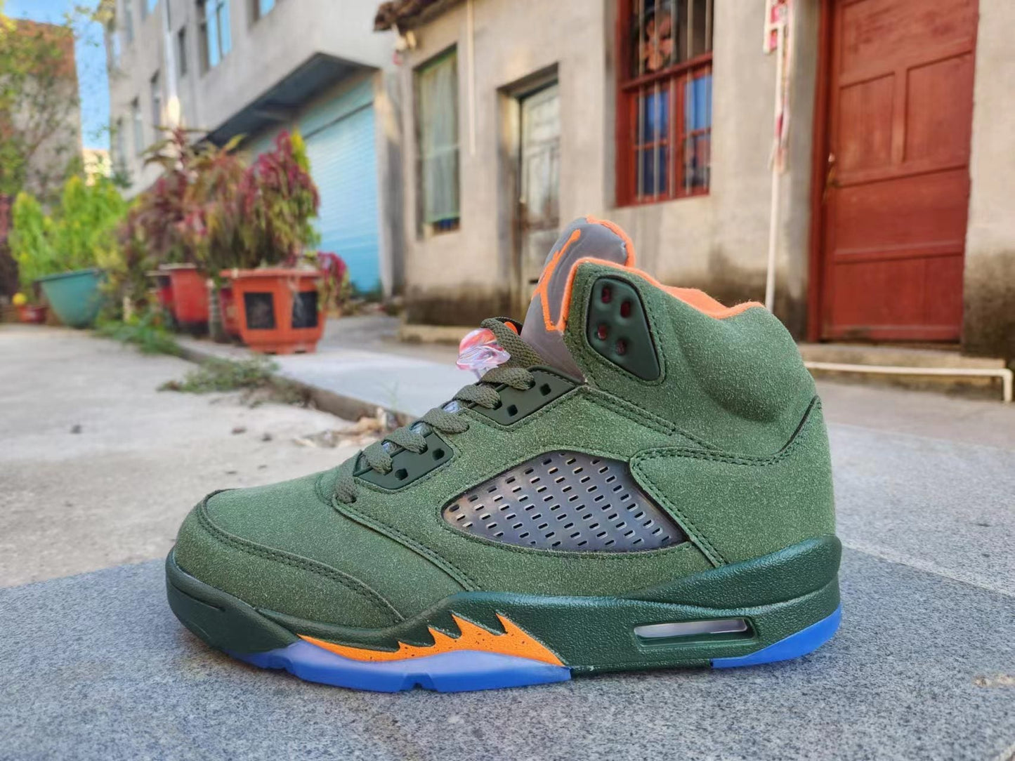 Jordan 5 And Orange T-Shirt - Green Unisex Streetwear Limited Edition - Elevate your sneaker collection with the Air Jordan 5 in a unique green and orange