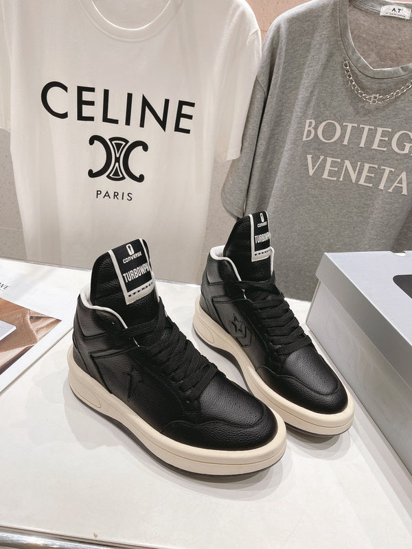 Rick Owens And White High-top Sneakers - Black Unisex Streetwear Limited Edition - **Rick Owens High-Top Sneakers: Modern Luxury with an Edge** Introducing the Rick Owens High-Top Sneakers,