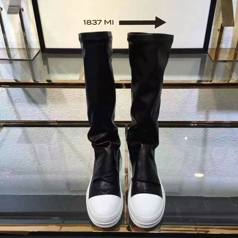 Over-the-Knee Leather Sneakers - Black Unisex Streetwear Limited Edition - **Over-the-Knee Leather Sneakers** Introducing a bold fusion of sneaker and boot, these over-the-knee leather sneakers