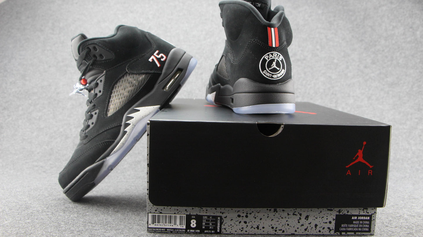 Jordan 5 Retro 'paris Saint-germain' - Black Unisex Streetwear Limited Edition - **Product Description: Air Jordan 5 Retro 'Paris Saint-Germain'** The Air Jordan 5 Retro 'Paris Saint-Germain'