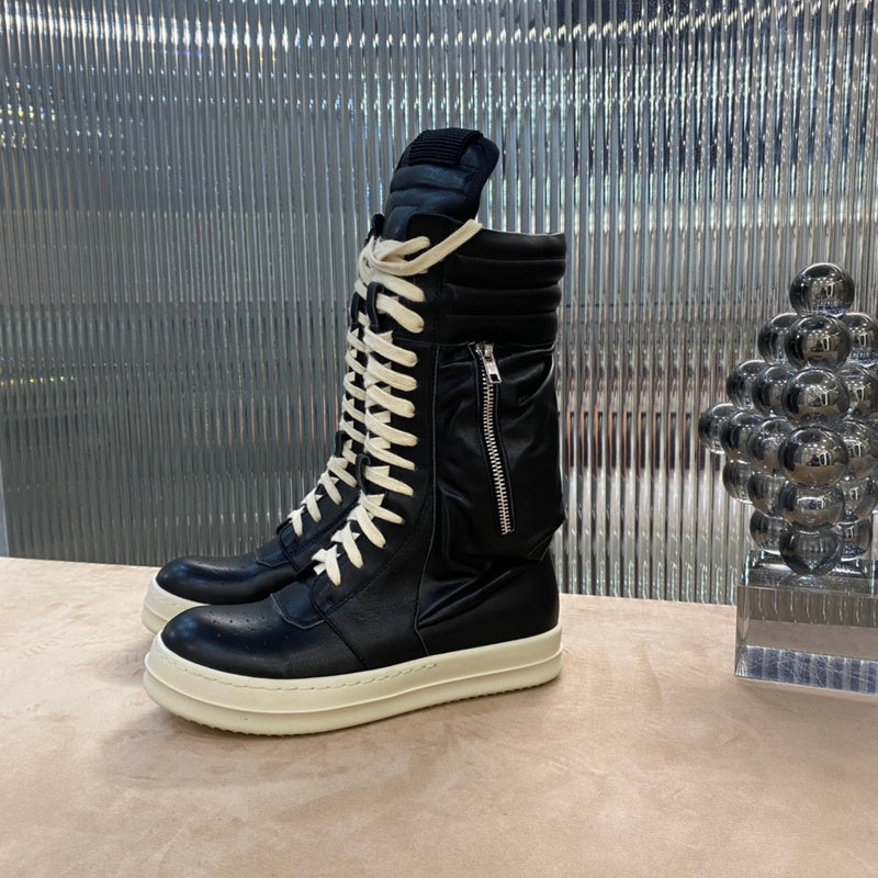 Rick Owens High-top Leather Boots - And Cream T-Shirt - Black Unisex Streetwear Limited Edition - ### Rick Owens High-Top Leather Boots - Black and Cream Introducing the Rick Owens High-Top