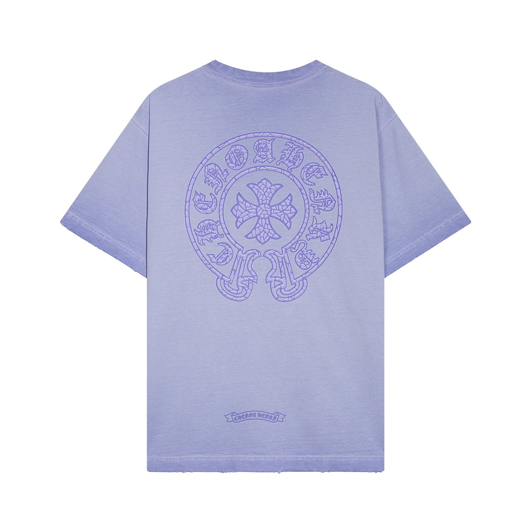 CHROME Hearts Horse Shoe Logo T-shirt Washed Light - Blue Unisex Streetwear Limited Edition