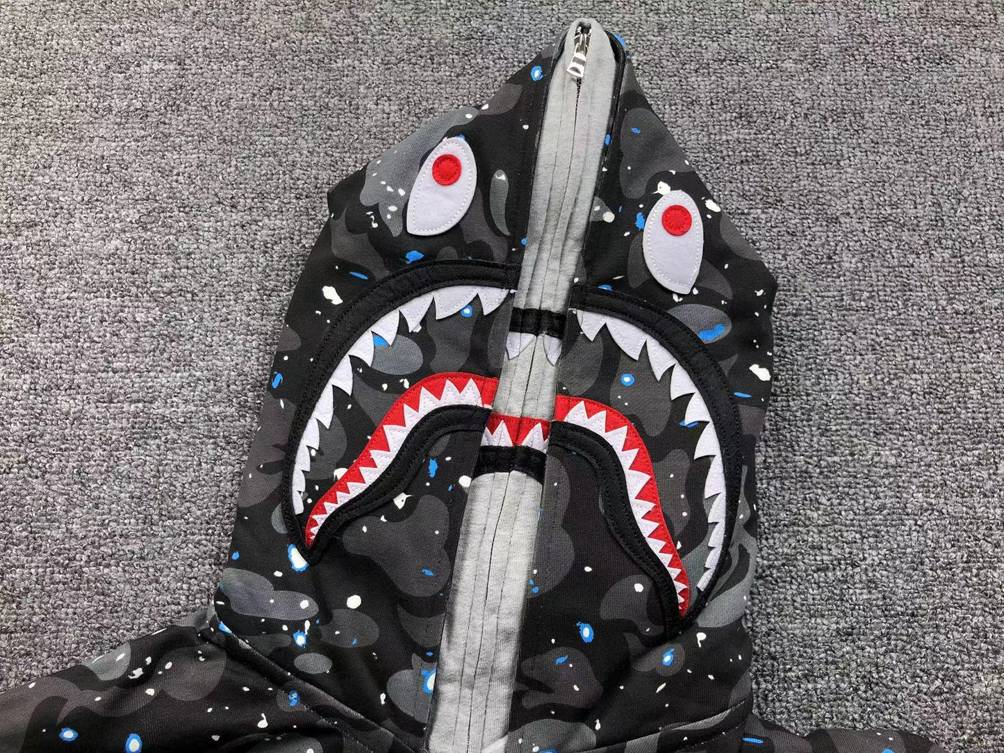 BAPE Space Camo Double Shark Full Zip Hoodie - Black Unisex Streetwear Limited Edition