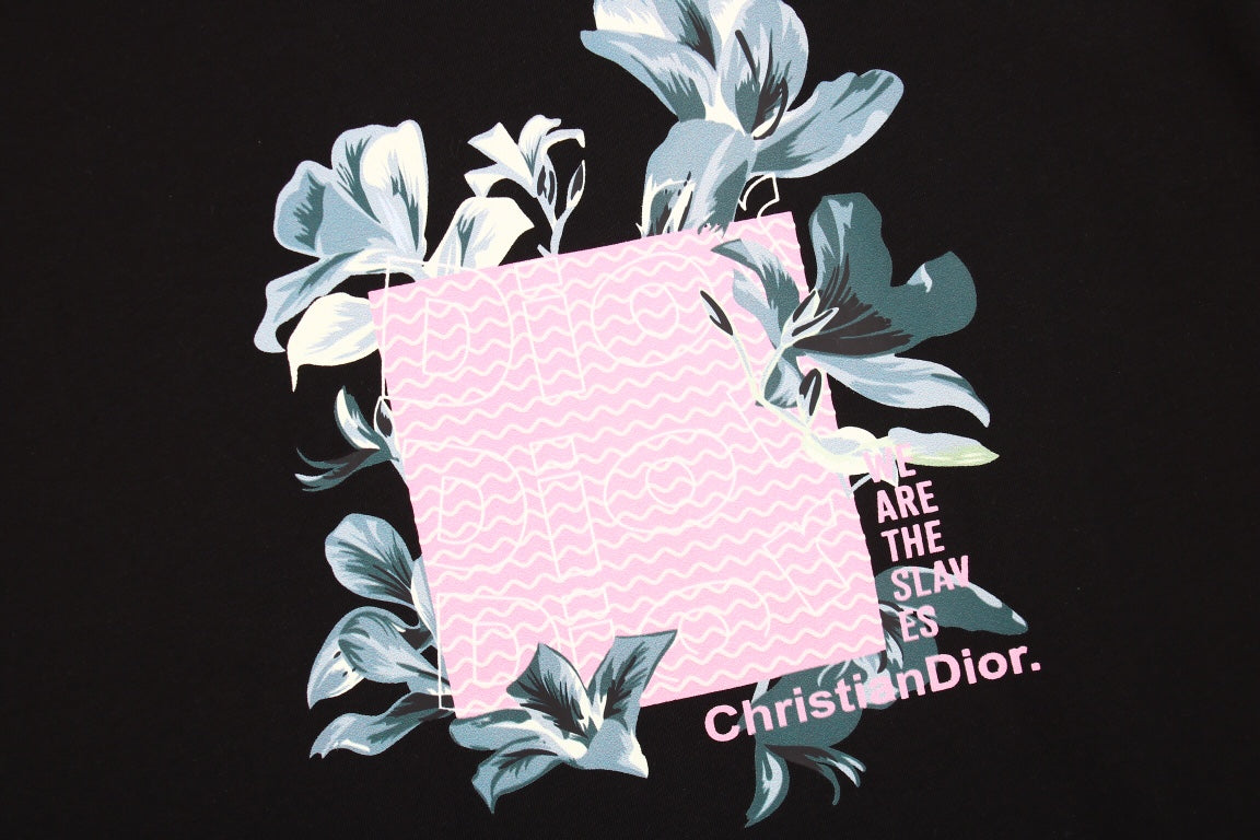 Dior T-shirt With Floral Graphic Design - Black Unisex Streetwear Limited Edition - <p dir='ltr'><span>This Dior t-shirt features a floral graphic design with text elements. It is