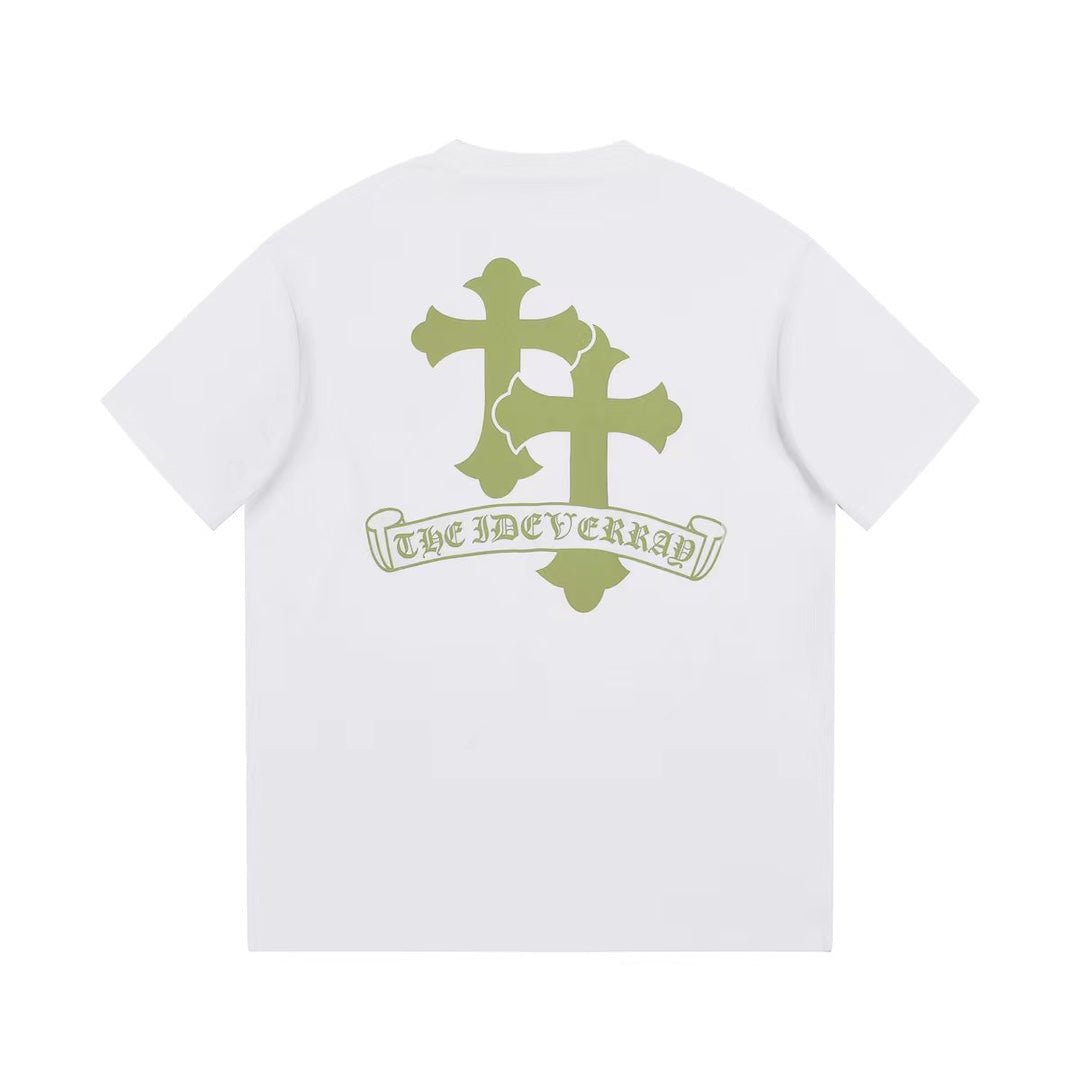 CHROME Hearts Golden Cross Logo T-shirt - White Unisex Streetwear Limited Edition