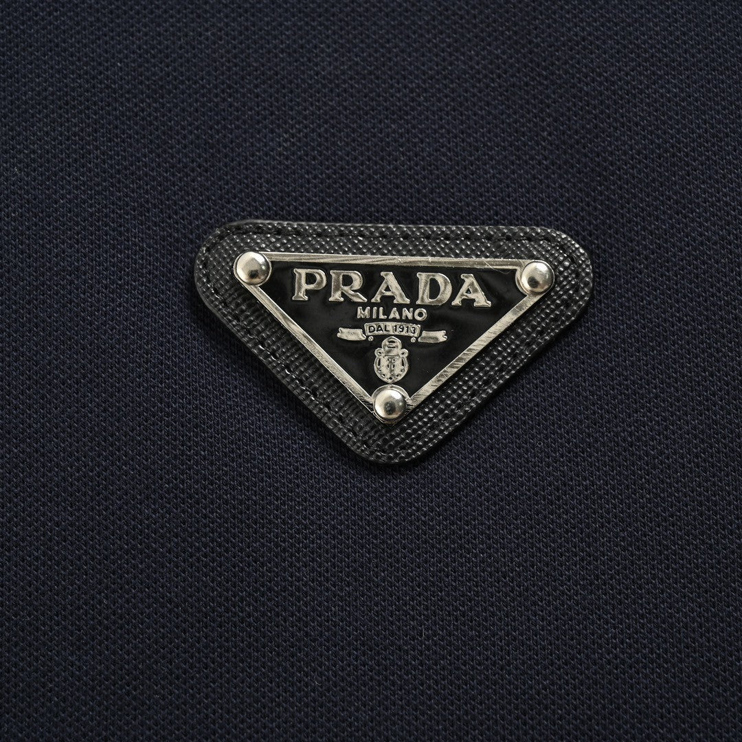 Prada Logo Patch Polo Shirt - Red Unisex Streetwear Limited Edition - <span>This Prada polo shirt features a sleek navy design with understated elegance. The shirt is