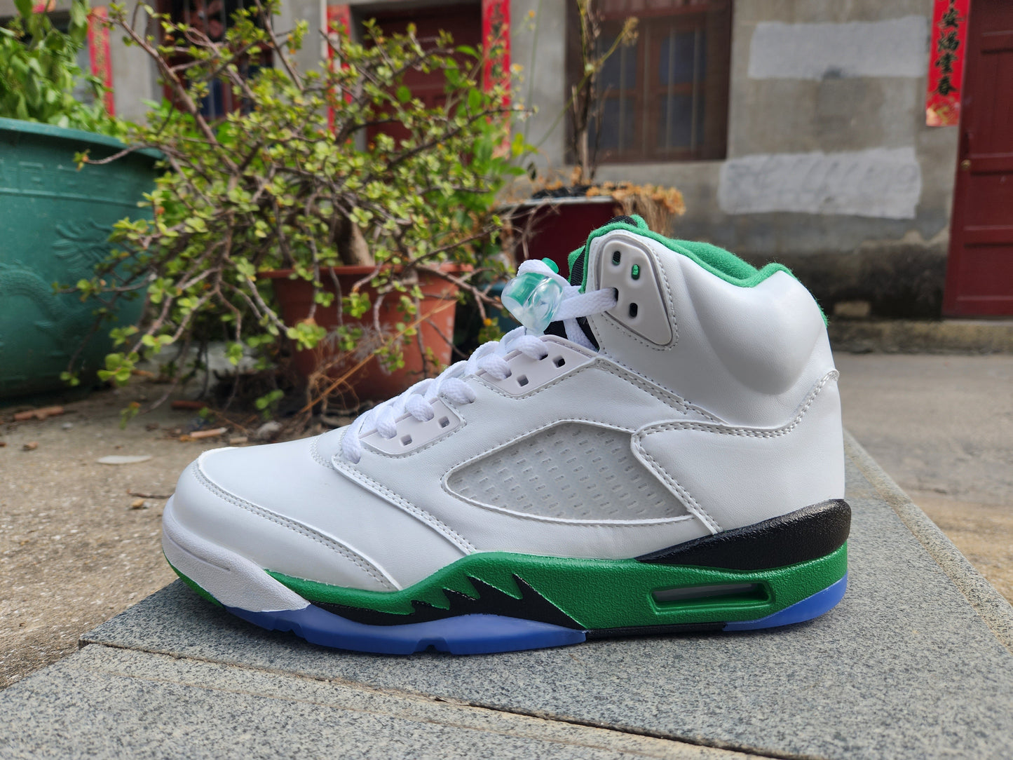 Jordan 5 White, Green And - Black Unisex Streetwear Limited Edition - Refresh your sneaker collection with the Air Jordan 5 in a crisp white, green, and