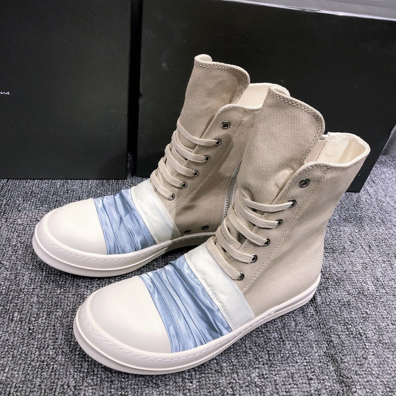Rick Owens Lace-up Canvas Boots - White Unisex Streetwear Limited Edition - **Rick Owens Lace-Up Canvas Boots** Step up your fashion game with these avant-garde Rick Owens