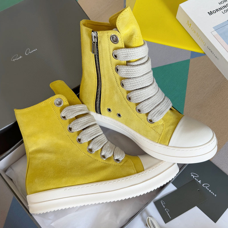 Rick Owens High-top Sneakers - Yellow Unisex Streetwear Limited Edition - **Rick Owens Yellow High-Top Sneakers: Vibrant Style Meets Premium Craftsmanship** Introducing the Rick Owens Yellow