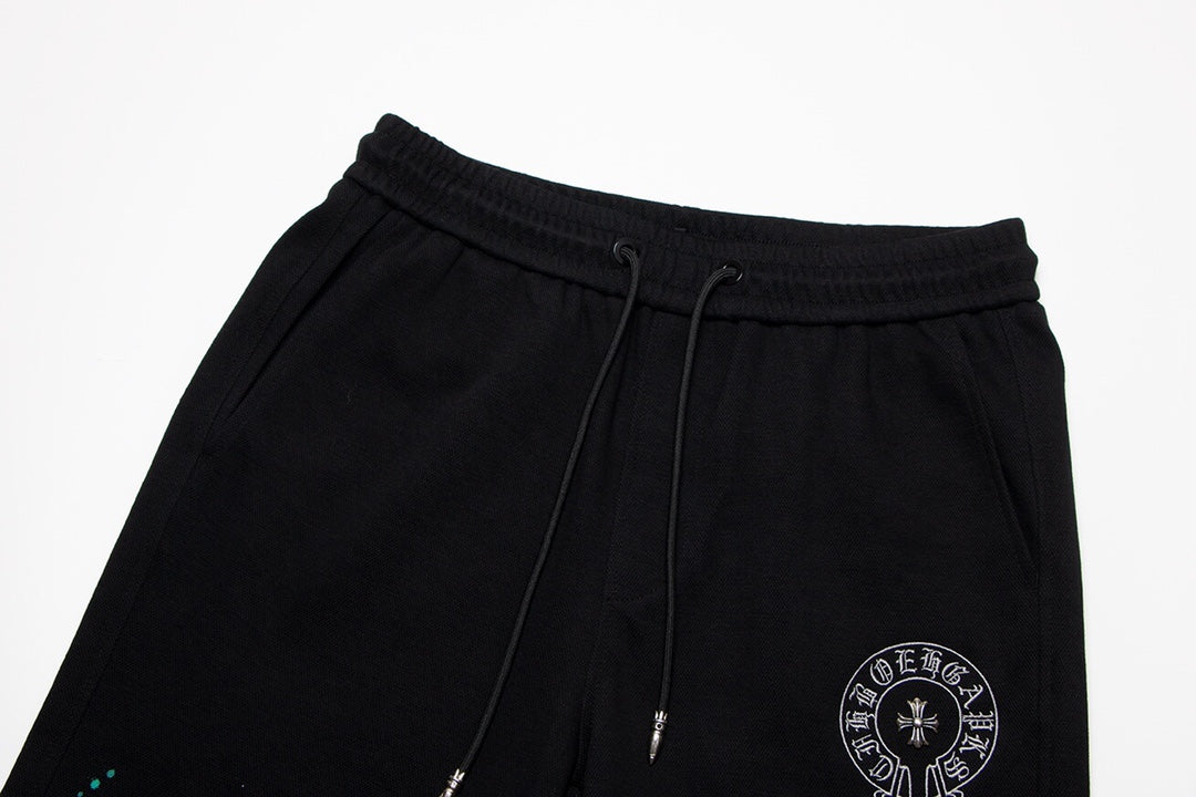 CHROME Hearts Paint Drip Shorts - Black Unisex Streetwear Limited Edition