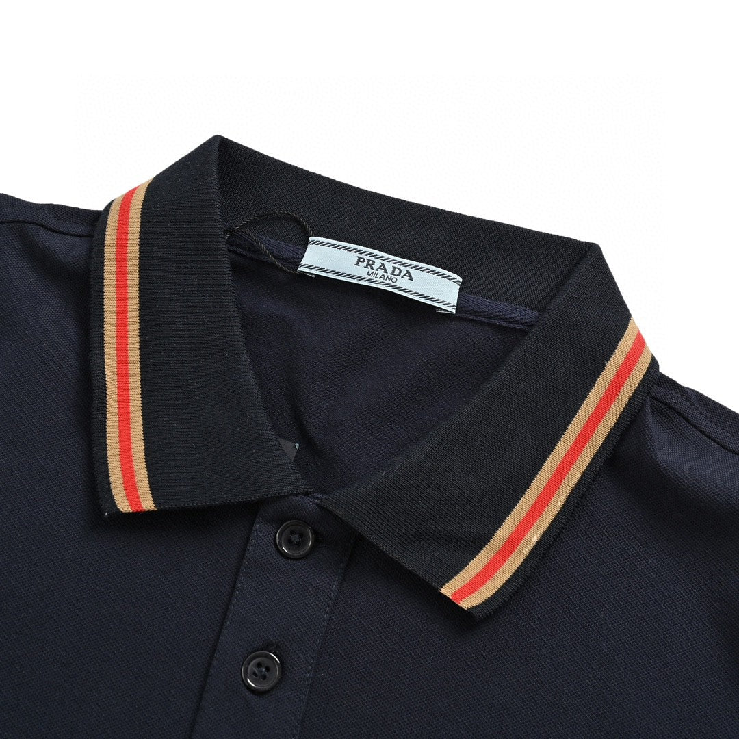 Prada Logo Patch Polo Shirt - Red Unisex Streetwear Limited Edition - <span>This Prada polo shirt features a sleek navy design with understated elegance. The shirt is