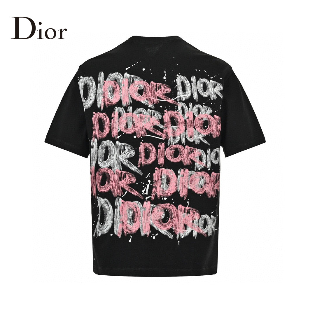 Dior T-shirt - Paint Stroke Logo - Black Unisex Streetwear Limited Edition - <span>This Dior t-shirt features a bold design with the Dior logo in a paint stroke