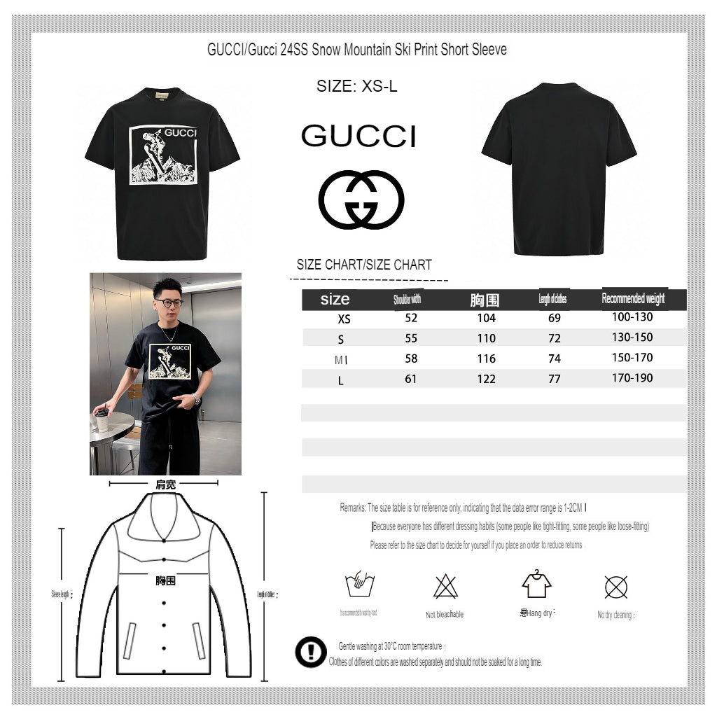 Camiseta negra con gráfico de snowboarder de Gucci.