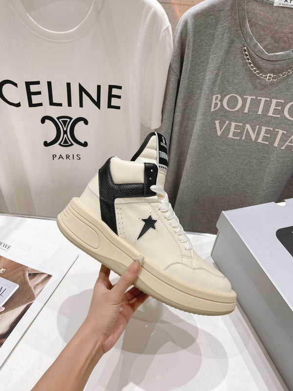 Rick Owens Cream And High-top Sneakers - Black Unisex Streetwear Limited Edition - **Rick Owens Cream and Black High-Top Sneakers: A Blend of Modern Aesthetics and Superior Craftsmanship**
