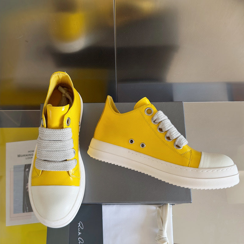 Rick Owens Low-top Sneakers - Yellow Unisex Streetwear Limited Edition - **Rick Owens Yellow Low-Top Sneakers: Bold Elegance and Superior Craftsmanship** Introducing the Rick Owens Yellow