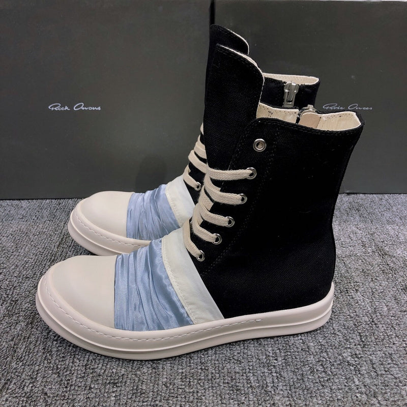 Rick Owens Canvas Boots With Ruched Fabric - Black Unisex Streetwear Limited Edition - **Rick Owens Black Canvas Boots with Ruched Fabric** Introducing the Rick Owens Black Canvas Boots