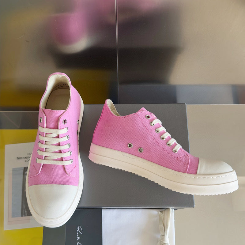 Rick Owens Low-top Sneakers - Pink Unisex Streetwear Limited Edition - **Rick Owens Pink Low-Top Sneakers: Playful Elegance and Modern Craftsmanship** Introducing the Rick Owens Pink