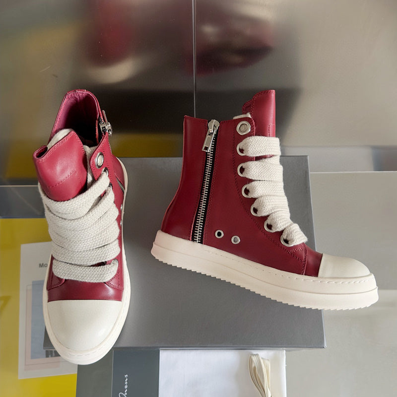 Rick Owens High-top Sneakers - Red Unisex Streetwear Limited Edition - **Rick Owens Red High-Top Sneakers: Bold Elegance and Premium Craftsmanship** Introducing the Rick Owens Red
