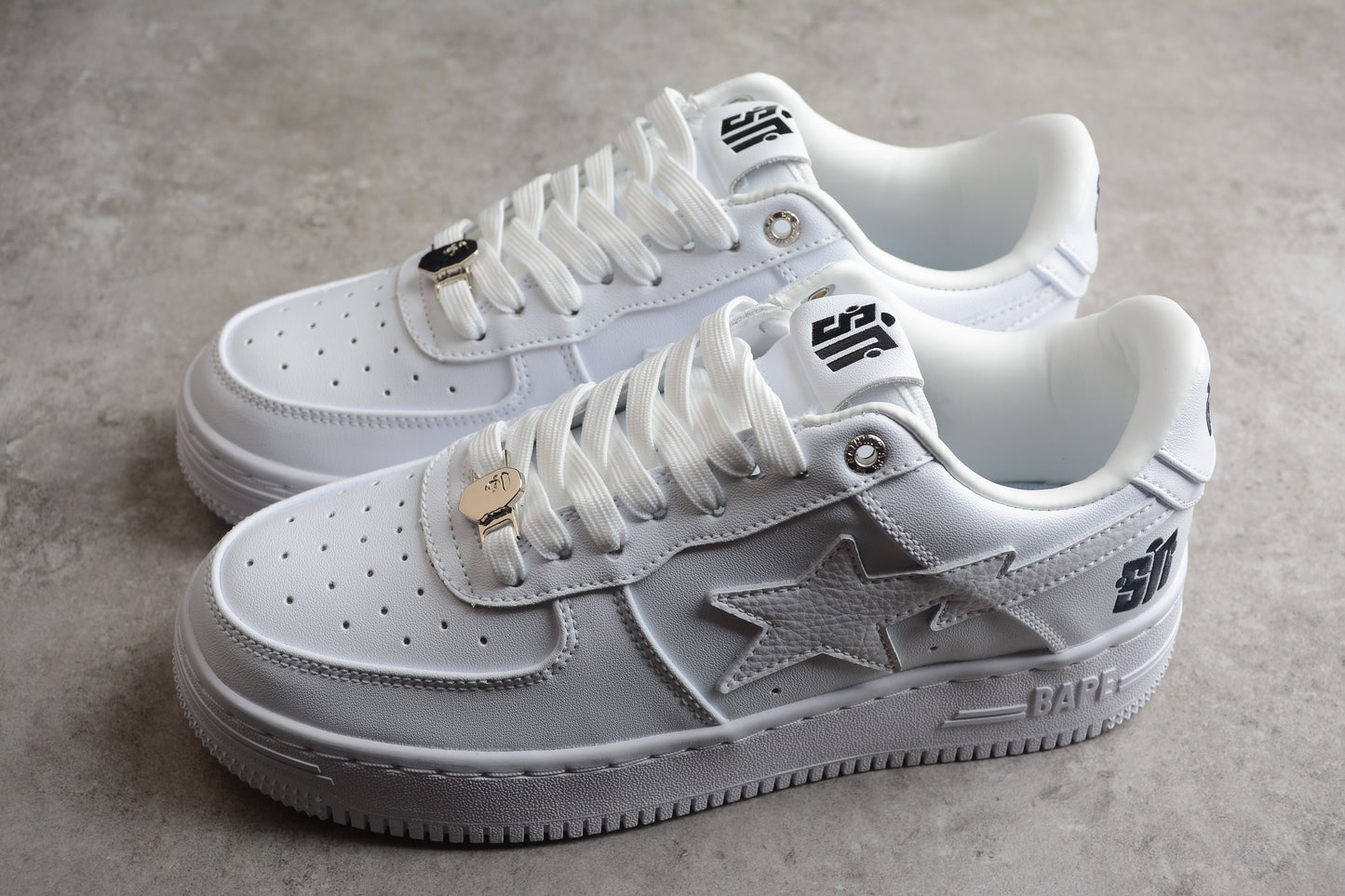 BAPE Sta Low Top Sneakers - White Unisex Streetwear Limited Edition - Introducing the BAPE STA Low Top Sneakers in Triple White C a perfect blend of