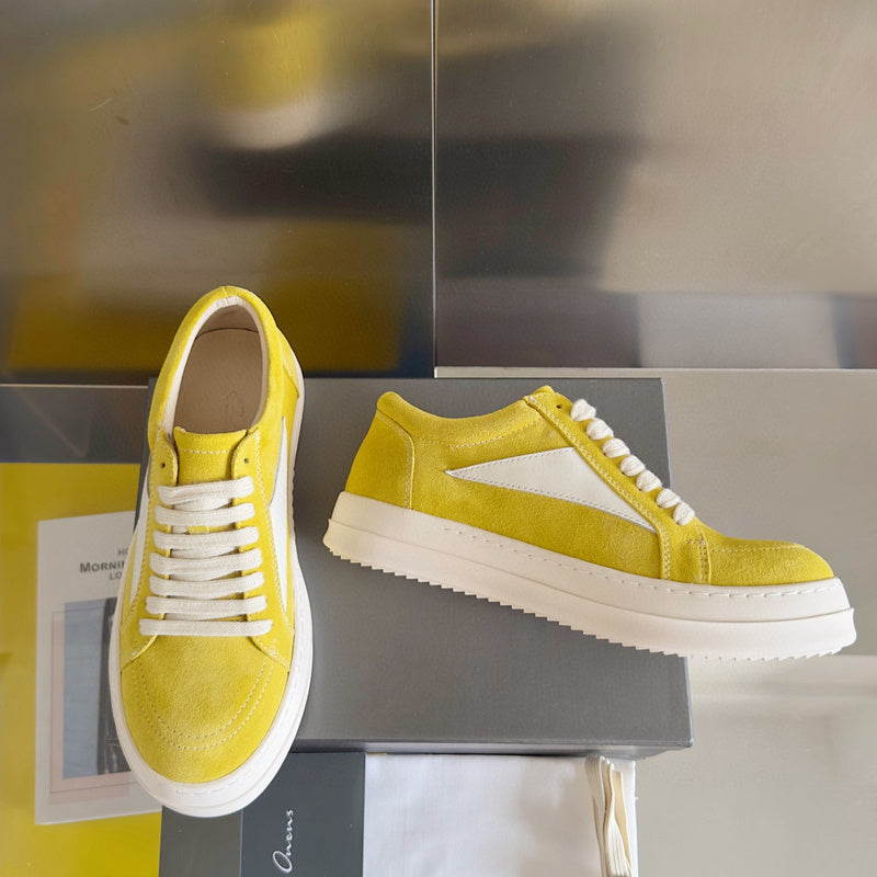 Rick Owens Suede Low-top Sneakers - Yellow Unisex Streetwear Limited Edition - **Rick Owens Yellow Suede Low-Top Sneakers: Bold Elegance and Superior Craftsmanship** Introducing the Rick Owens