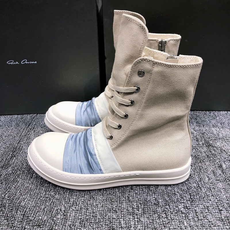 Rick Owens Lace-up Canvas Boots - White Unisex Streetwear Limited Edition - **Rick Owens Lace-Up Canvas Boots** Step up your fashion game with these avant-garde Rick Owens