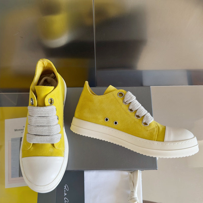 Rick Owens Suede Low-top Sneakers - Yellow Unisex Streetwear Limited Edition - **Rick Owens Yellow Suede Low-Top Sneakers: Bright Style and Superior Craftsmanship** Introducing the Rick Owens