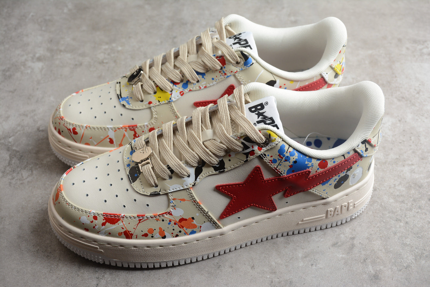 BAPE Sta Splatter Low-top Sneakers - Black Unisex Streetwear Limited Edition - **BAPE STA Splatter Low-Top Sneakers** Add a splash of vibrant creativity to your sneaker collection