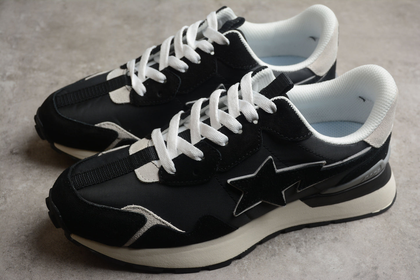 BAPE Sta Retro Runner And White Sneakers - Black Unisex Streetwear Limited Edition - **BAPE STA Retro Runner Black and White Sneakers** Step into timeless style with the BAPE
