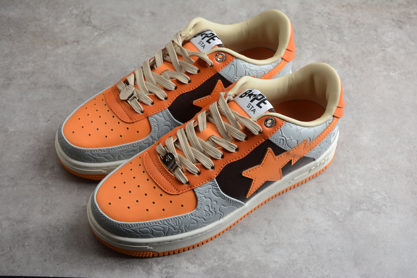 BAPE Sta Low-top And Grey Sneakers - Orange Unisex Streetwear Limited Edition - **BAPE STA Low-Top Orange and Grey Sneakers** Step into bold style with the BAPE STA
