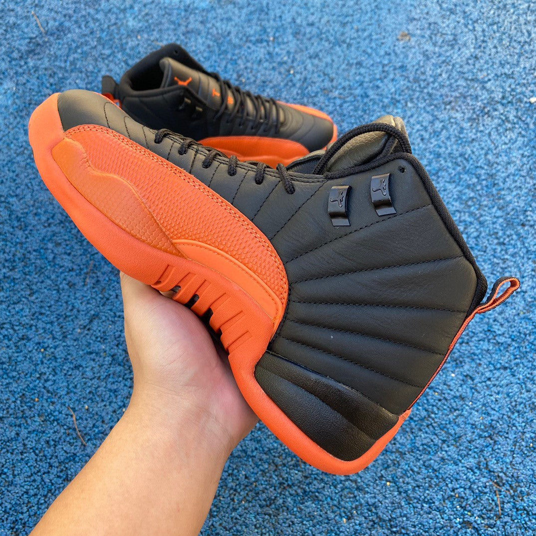 Jordan 12 Wmns brilliant Orange Sneakers Unisex Streetwear Limited Edition - Introducing the Air Jordan 12 Retro in a bold black and orange colorway, a sneaker