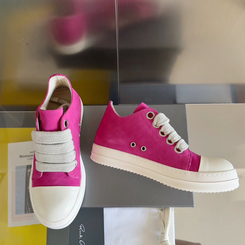 Rick Owens Suede Low-top Sneakers - Pink Unisex Streetwear Limited Edition - **Rick Owens Pink Suede Low-Top Sneakers: Bold Vibrancy and Premium Craftsmanship** Introducing the Rick Owens