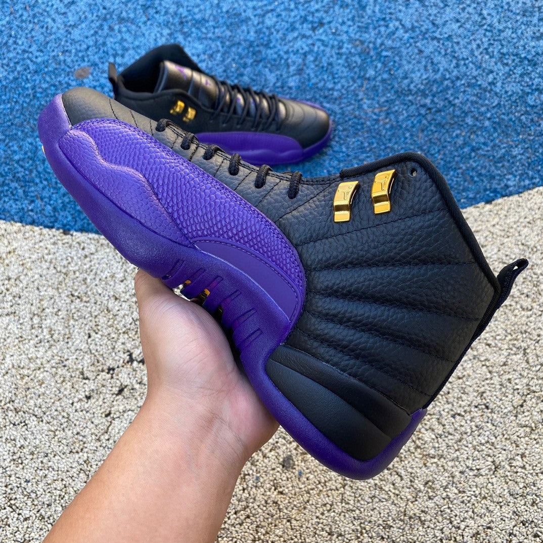 Jordan 12 - Field Purple-metallic Gold-ta - I - Black Unisex Streetwear Limited Edition - Introducing the Air Jordan 12 Retro in an eye-catching black and purple colorway, a bold