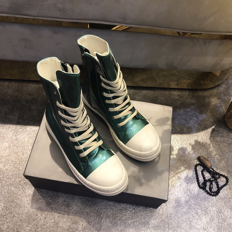 High-Top Metallic Leather Sneakers - Green Unisex Streetwear Limited Edition - **High-Top Metallic Green Leather Sneakers** Add a splash of color to your wardrobe with these