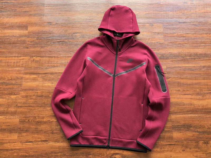 NIKE Tech Fleece Hoodie - Burgundy - Red Unisex Streetwear Limited Edition - The NIKE TECH FLEECE HOODIE BURGUNDY - REPLICA combines modern sportswear innovation with bold streetwear