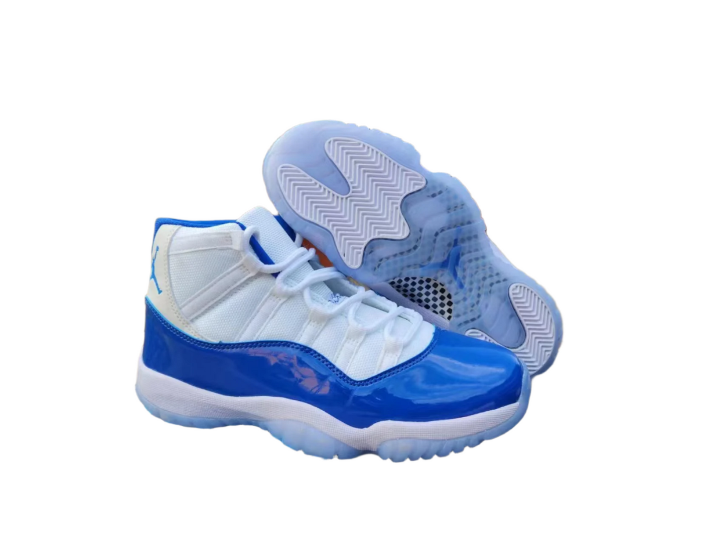JORDAN 11 Blue And Sneakers - White Unisex Streetwear Limited Edition - The Air Jordan 11 in White and Legend Blue is a refined and timeless sneaker