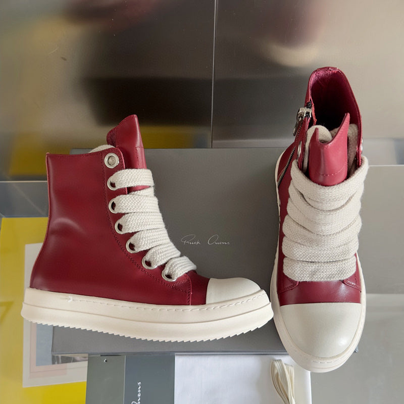 Rick Owens High-top Sneakers - Red Unisex Streetwear Limited Edition - **Rick Owens Red High-Top Sneakers: Bold Elegance and Premium Craftsmanship** Introducing the Rick Owens Red