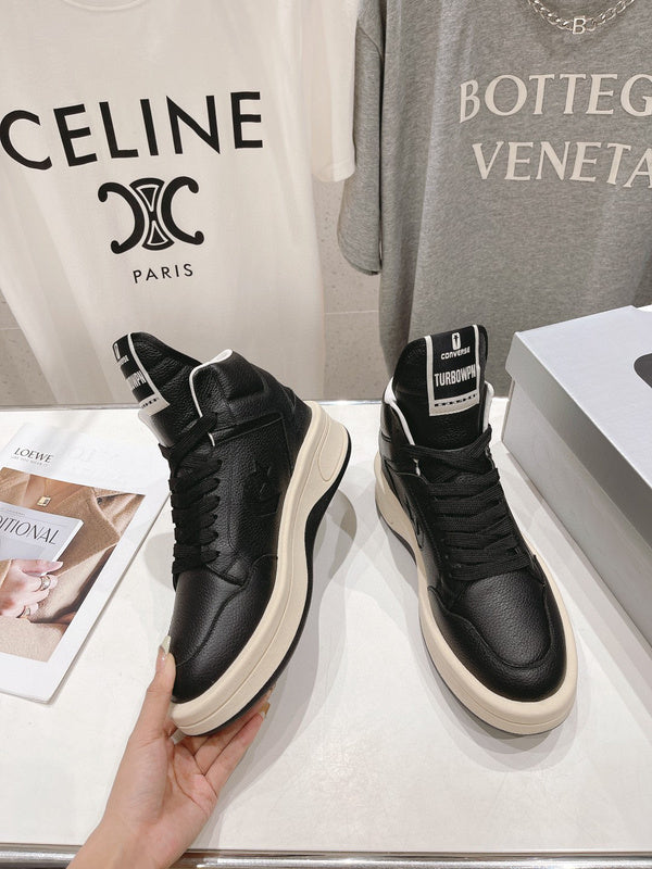 Rick Owens And White High-top Sneakers - Black Unisex Streetwear Limited Edition - **Rick Owens High-Top Sneakers: Modern Luxury with an Edge** Introducing the Rick Owens High-Top Sneakers,
