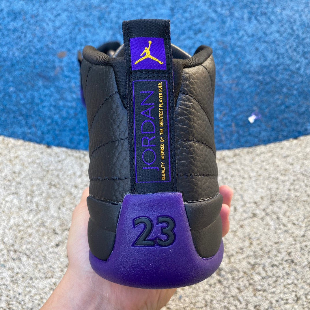 Jordan 12 - Field Purple-metallic Gold-ta - I - Black Unisex Streetwear Limited Edition - Introducing the Air Jordan 12 Retro in an eye-catching black and purple colorway, a bold