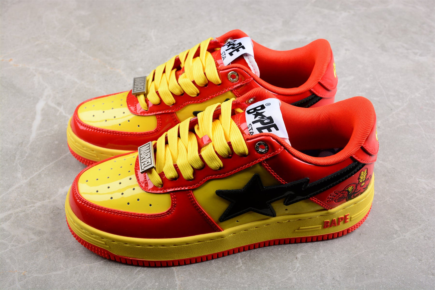 BAPE Sta Low-top Sneakers In And Yellow Iron Man Edition - Red Unisex Streetwear Limited Edition - **BAPE STA Low-Top Sneakers in Red and Yellow Iron Man Edition** Introducing the BAPE STA