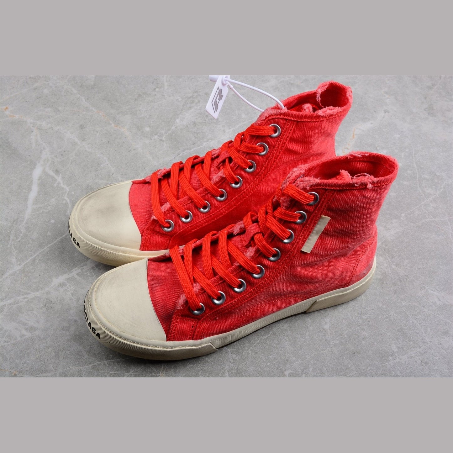 BALENCIAGA Paris High Vulc Destr - Sneakers - Red Unisex Streetwear Limited Edition - Introducing the BALENCIAGA Paris High Vulc Destr x Red, a bold fusion of edgy design
