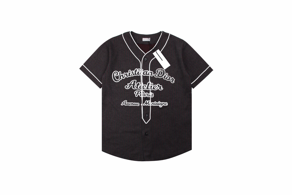 Christian Dior Atelier Paris Baseball Shirt - Black Unisex Streetwear Limited Edition - <p dir='ltr'><span>Black baseball-style shirt with white piping details and front button closure. Features bol