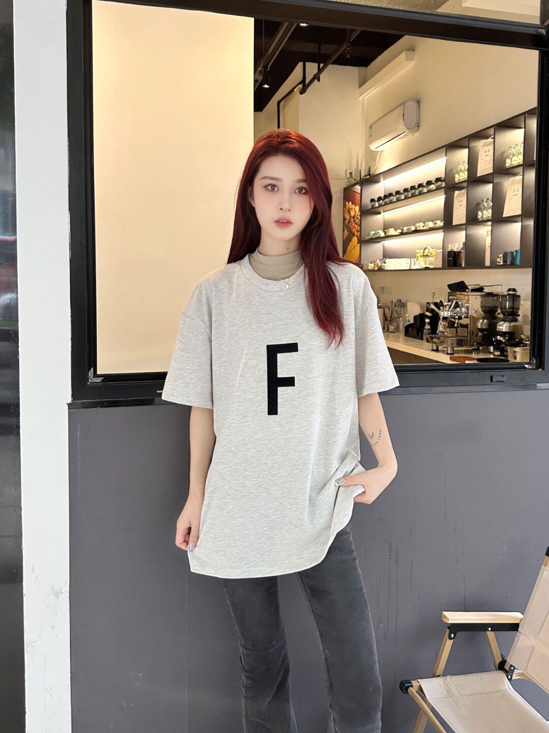 Fear Of God Letter F T-shirt (light Grey) Unisex Streetwear Limited Edition - <p dir='ltr'><span>This Fear of God t-shirt features a bold letter 'F' graphic on the